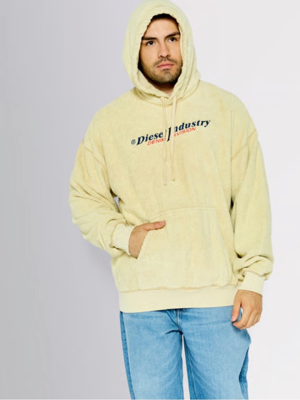 DIESEL Denim Division Men Terry Cloth Plush Hoodie Beige Cream Large L NWOT